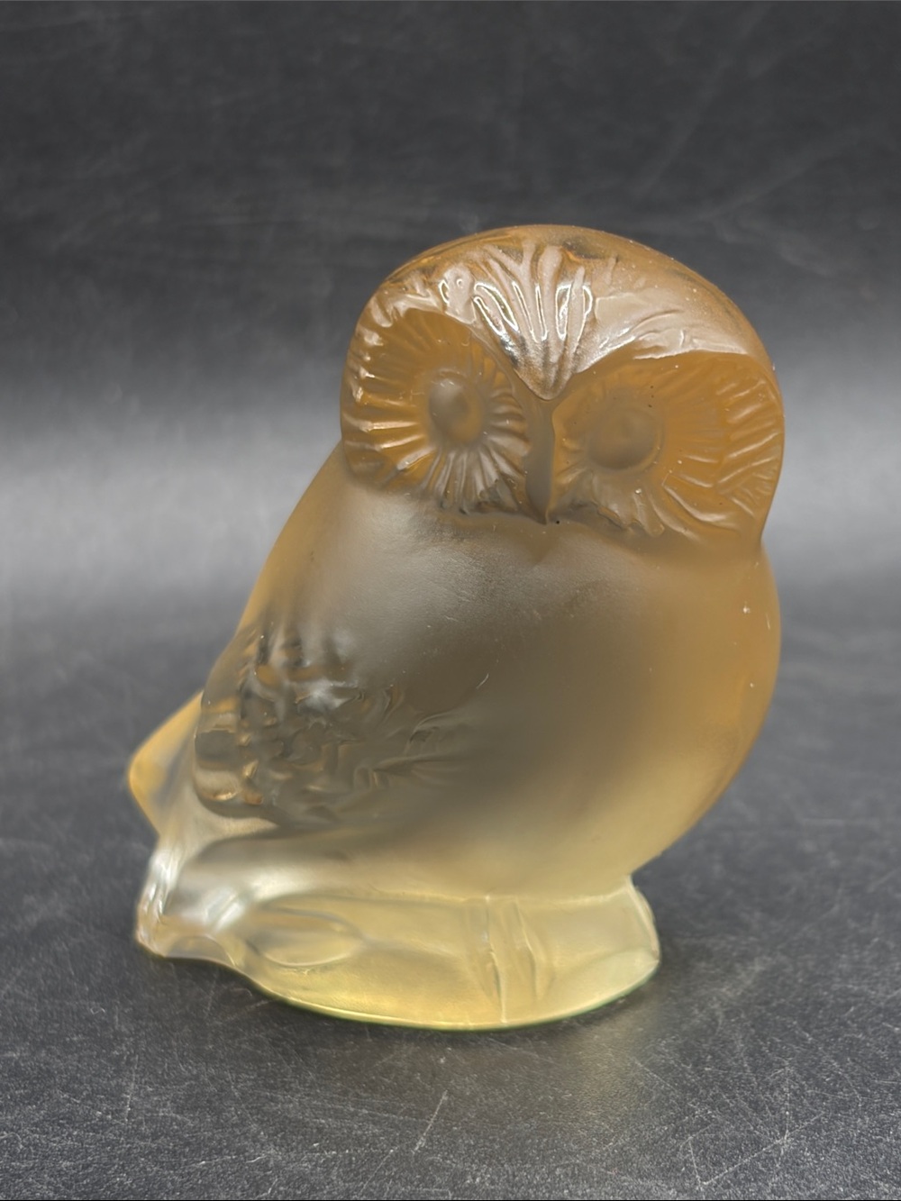 Lalique France Vintage Amber Crystal Owl Figurine Paperweight Figure Bird Decor